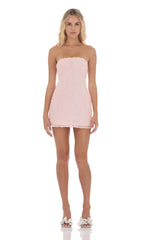 Rosette Strapless Dress in Pastel Pink