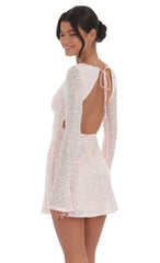 Sequin Long Sleeve Open Back Dress in Pink