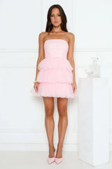 Secret Soirée Tulle Strapless Mini Dress Pink