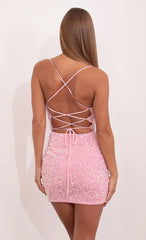Cowl Sequin Dress in Pink