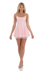 Sequin Beaded Mini Dress in Pink