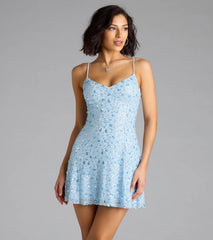 Sparkly Floral Sequin Lace-Up A-Line Mini Dress