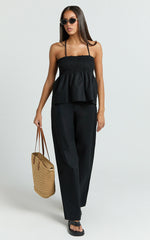 Alma Two Piece Set - Cotton Cami Pant Set in Black