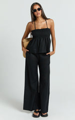 Alma Two Piece Set - Cotton Cami Pant Set in Black