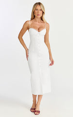 Anessa Midi Dress - Button Front Bustier Fitted Dress in White