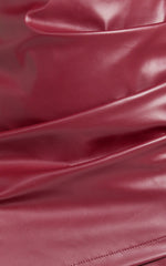 Ashlyn Mini Skirt - Faux Leather Overlap Skirt in Wine