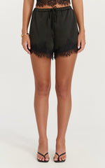 Ava Shorts - Lace Trim Elasticated Waist Shorts in Black