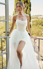 Kelsey Mini Dress Beaded Strapless Corset Panel Dress with Detachable Tulle Skirt in White