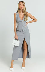 Baylee Top - Wrap Front V Neck Vest in Grey