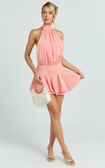 Bryonie Mini Dress - Backless Halter Dress in Grapefruit