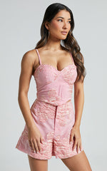 Casey Top - Jacquard Strappy Corset in Light Pink