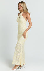 Celeste Midi Dress - Sequin Halter Low Back Dress in Lemon