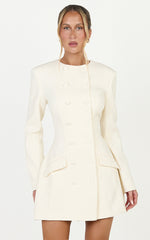 Charlotte Mini Dress - Double Breasted Long Sleeve Dress in Cream