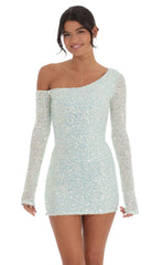 Sequin One Shoulder Bodycon Dress in Mint Blue