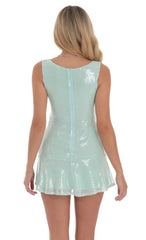 Sequin Drop Waist Dress in Seafoam