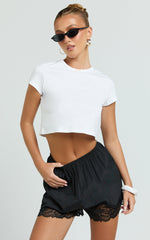 Ivy Short - Satin Short with Lace Trim in Black