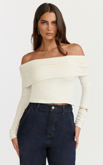Jolie Top - Off Shoulder Long Sleeve Gathered Top in Cream