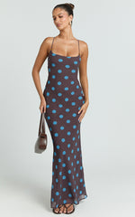 Krishna Maxi Dress - Strappy Scoop Neck Tie Back Dress in Polka Dot Print