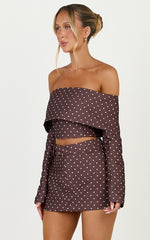 Lana Top - Long Sleeve Off Shoulder Cropped Top in Chocolate/Cream Polka Dot