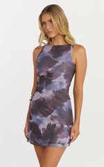 Nica Mini Dress - Mesh Boat Neck Dress in Blue Blur