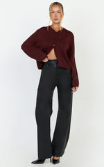 Nova Cardigan - Scallop Edge Button Down Cardigan in Wine