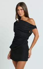 Robilyn Top - Off Shoulder Linen Look Top in Black