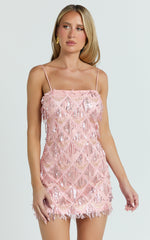 Shook Mini Dress - Cami Sequin Fringe Dress in Pink Sequin