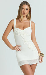 Silvena Mini Dress - Sheer Crochet Knit With Crochet Seashells Dress in Off White