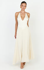 Skye Midi Dress - Deep V Neck Shift Dress in Butter