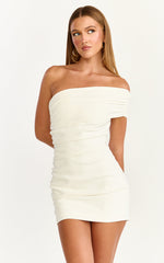 Stefanie Mini Dress - Ruched One Shoulder Dress in White
