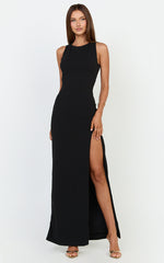 Tonya Maxi Dress - High Neck Cross Back Bodycon Dress in Black