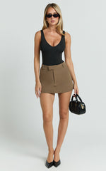 Ursula Mini Skirt - Structured Tailored Skirt in Mocha