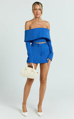 Ursula Top - Long Sleeve Off Shoulder Cropped Top in Cobalt
