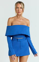Ursula Top - Long Sleeve Off Shoulder Cropped Top in Cobalt